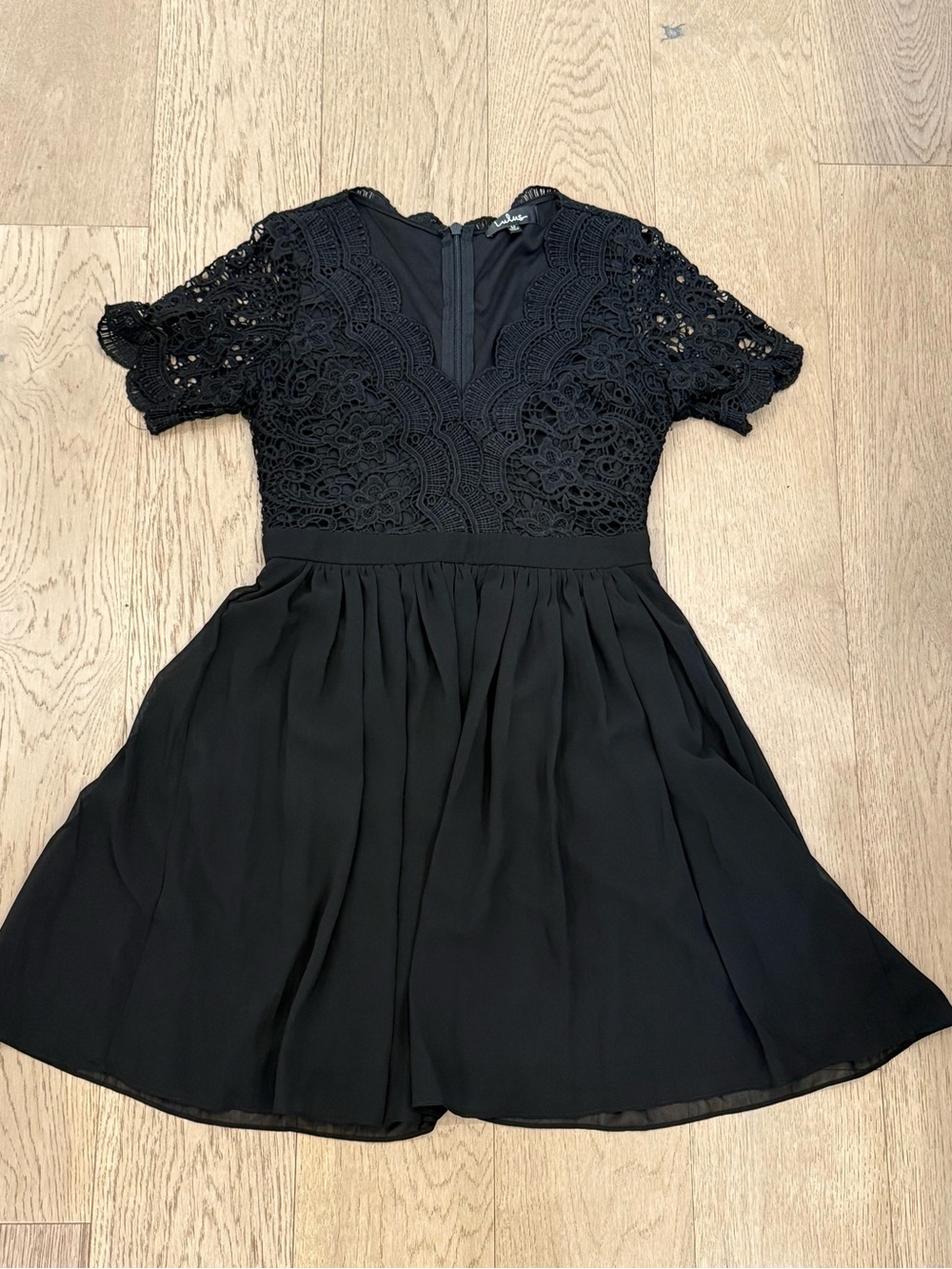 Lulu's Black Lace Fit & Flare Short Sleeve Dress